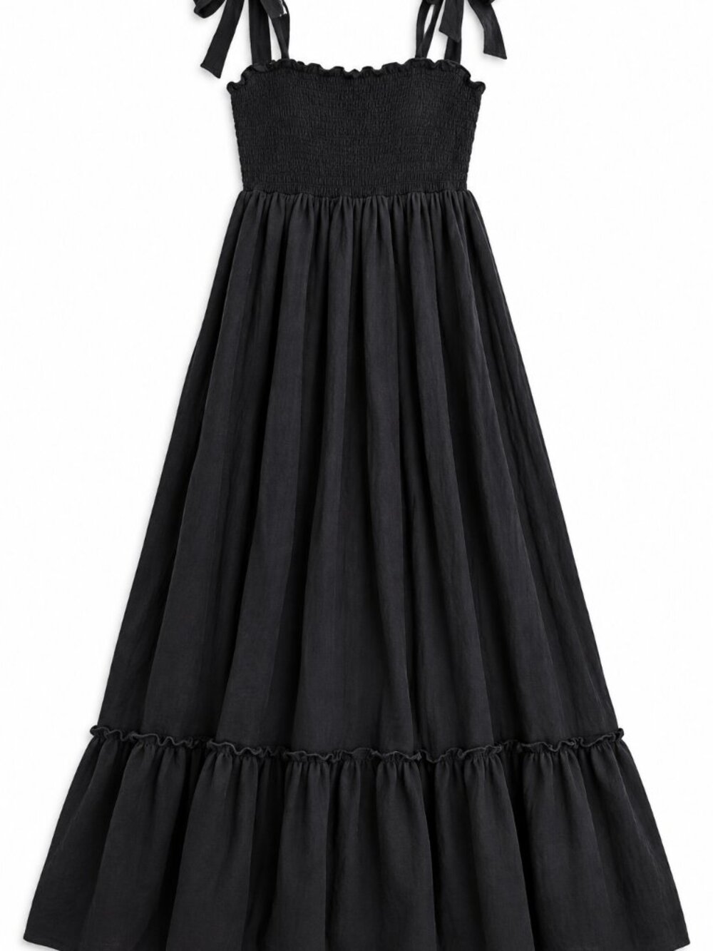 ZESICA Black Maxi Dress Small Smocked Tie Strap Tiered Sundress